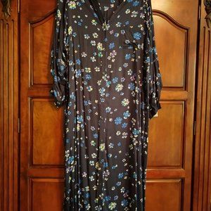 DKNY Maxi Shirt Dress Black Floral Print NWT